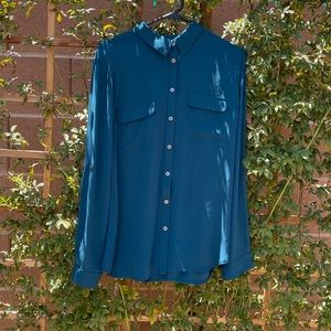 LOFT Light Turquoise Button Up Blouse